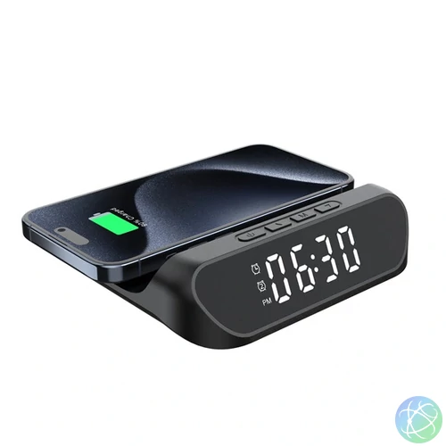 IRIS DC-130-B-Qi 15W Qi vezeték nélküli töltővel, ébresztő funkcióval fekete digitális óra