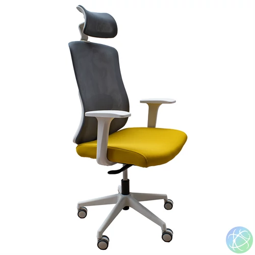 IRISOffice Aurora sárga/szürke ergonómikus, szövet-hálós irodai forgószék fej és háttámasszal