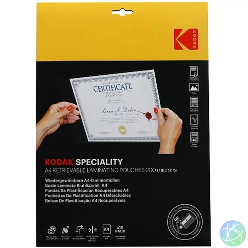 Kodak A4, 200 micron, 10 db/csomag visszaszedhető fényes lamináló fólia