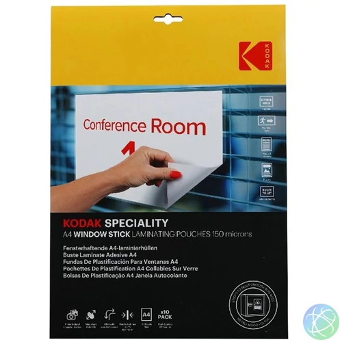 Kodak A4, 150 micron, 10 db/csomag üvegre tapadó fényes lamináló fólia