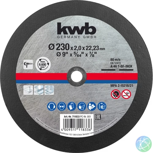 KWB 49711833 EXTRA INOX 230x22,23x1,9 mm vágótárcsa