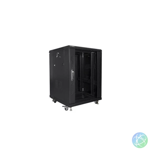 Lanberg FF01-6615-12B 19" 15U SZÉL:600mm MÉLY:600mm MAG:848mm lapraszerelt üvegajtós fekete rack szekrény