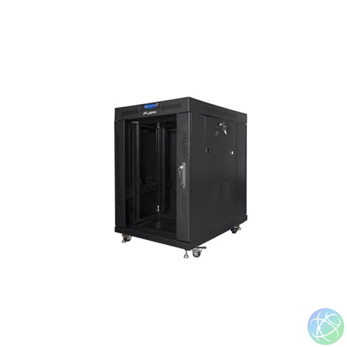 Lanberg FF01-6815-12BL 19" 15U SZÉL:600mm MÉLY:800mm MAG:898mm lapraszerelt LCD üvegajtós fekete rack szekrény