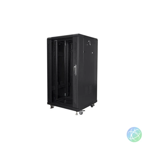 Lanberg FF01-6622-12B 19" 22U SZÉL:600mm MÉLY:600mm MAG:1159mm lapraszerelt üvegajtós fekete rack szekrény
