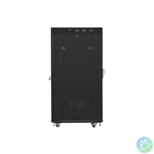 Lanberg FF01-8027-12BL 19" 27U SZÉL:800mm MÉLY:1000mm MAG:1431mm lapraszerelt LCD üvegajtós fekete rack szekrény