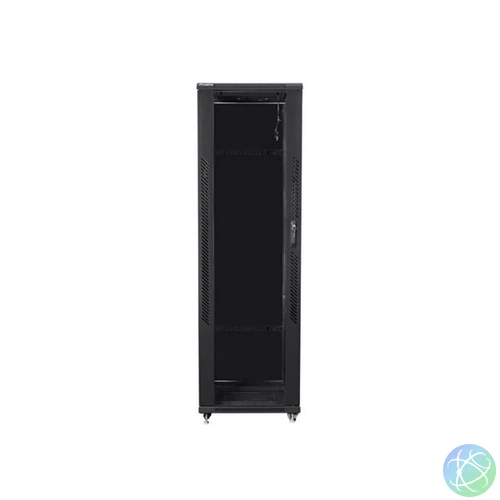Lanberg FF01-6042-12B 19" 42U SZÉL:600mm MÉLY:1000mm MAG:2047mm lapraszerelt üvegajtós fekete rack szekrény