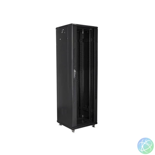 Lanberg FF01-6642-12B 19" 42U SZÉL:600mm MÉLY:600mm MAG:2047mm lapraszerelt üvegajtós fekete rack szekrény