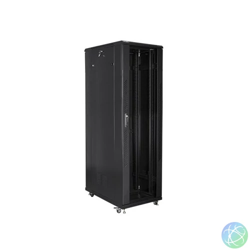 Lanberg FF01-8042-12B 19" 42U SZÉL:800mm MÉLY:1000mm MAG:2047mm lapraszerelt üvegajtós fekete rack szekrény