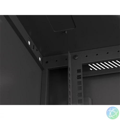Lanberg WF01-6606-10B 19" 6U SZÉL:600mm MÉLY:600mm MAG:379mm lapraszerelt üvegajtós fekete fali rack szekrény