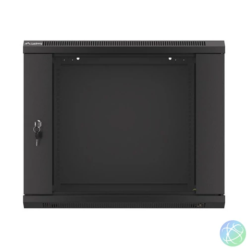 Lanberg WF01-6409-10B 19" 9U SZÉL:600mm MÉLY:450mm MAG:512mm lapraszerelt üvegajtós fekete fali rack szekrény
