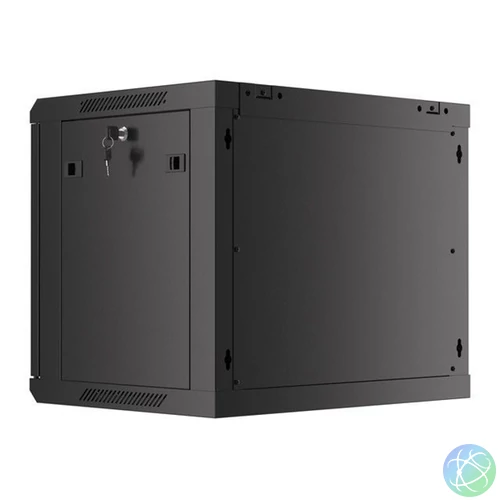 Lanberg WF01-6409-00B 19" 9U SZÉL:600mm MÉLY:450mm MAG:512mm lapraszerelt fémajtós fekete fali rack szekrény