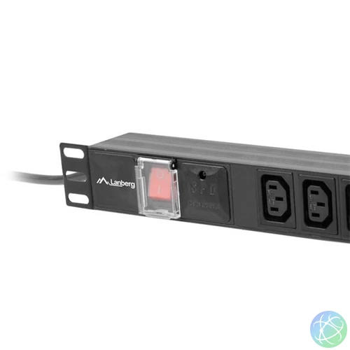 Lanberg PDU-10I-0200-IEC-BK 2m vezetékkel 19"/1U 10xC13 aljzat C14 csatlakozóvéggel fekete elosztósor kapcsolóval
