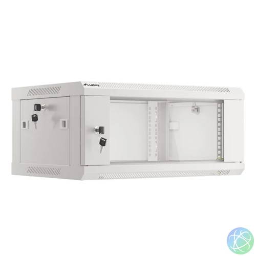 Lanberg WF01-6404-10S 19" 4U SZÉL:600mm MÉLY:450mm MAG:290mm lapraszerelt üvegajtós szürke fali rack szekrény