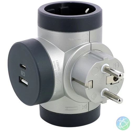 Legrand 694524 kettős USB-A + USB-C alumínium forgatható 2P+F elosztódugó