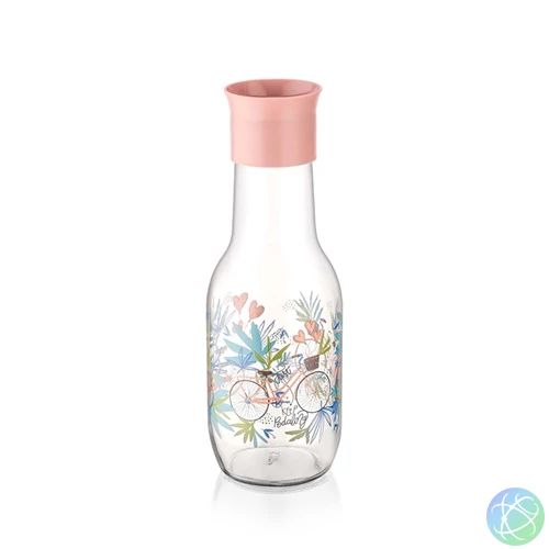 IRIS C-00352 Hydra üvegkancsó kerékpáros mintával 1.000ml, menta vagy rózsaszín