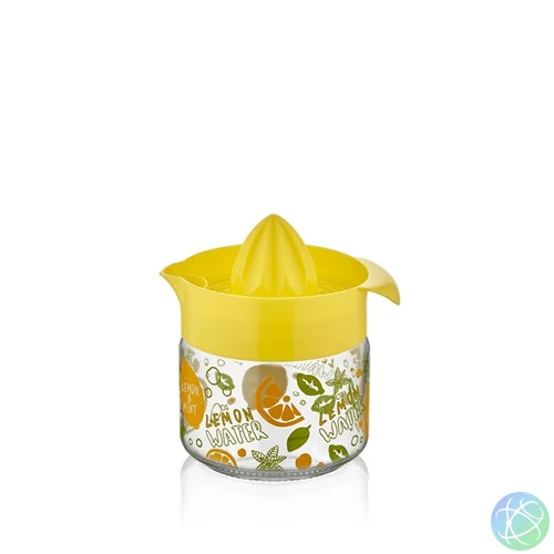 IRIS C-00203 Fresia mintás citromfacsaró üveg tárolóval 300ml, narancs vagy citromsárga színű