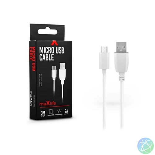 Maxlife TF-0077 3m USB-microUSB fehér adat- és töltőkábel