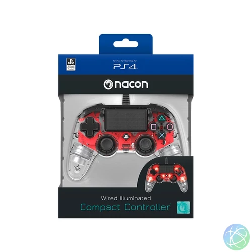 Nacon 2804955 Compact PS4 vezetékes átlátszó-halványpiros kontroller