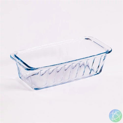 BORCAM négyzetes bordázott kenyérsütő hőálló üvegedény fogóval  1.120ml, 250*115*70mm 