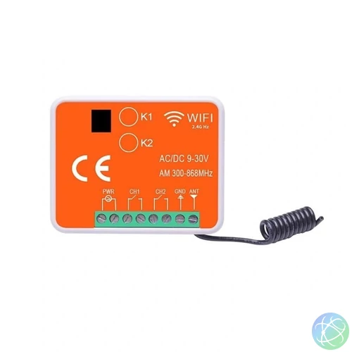IR RxUni-WIFI, univerzális, 2 csatornás,TUYA wifi vevőegység, 300-868 MHz