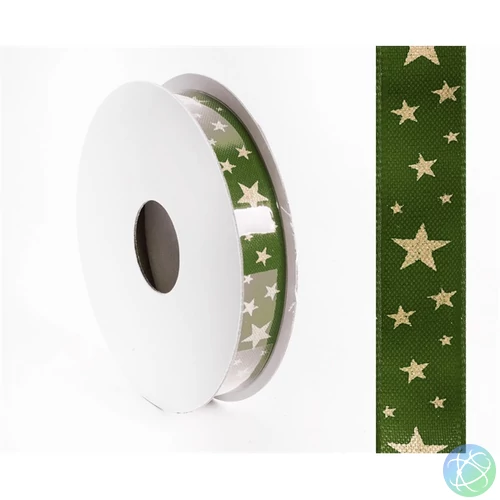 IRIS szalag textil csillagos zöld 15mm/10méter