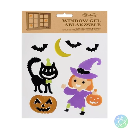 IRIS ablakzselé halloween boszi+fekete macska 20x25cm
