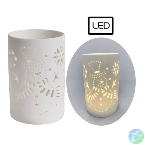 IRIS porcelán lámpás hóember, ledes