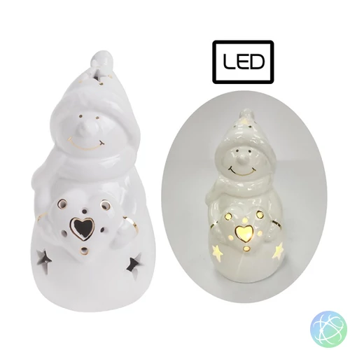 IRIS porcelán fehér/arany hóember, ledes