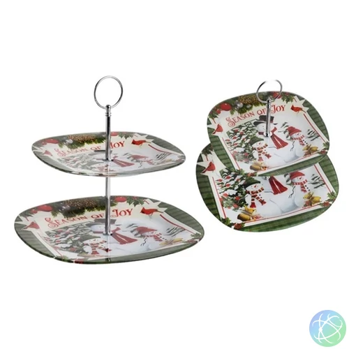 IRIS 2 szintes üveg sütikínáló hóemberek minta 20cm+25cm