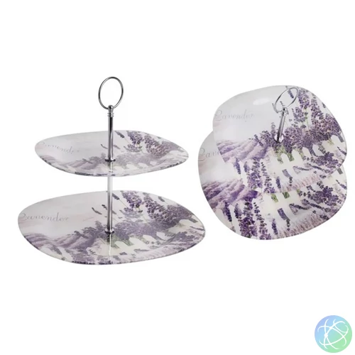 IRIS 2 szintes üveg sütikínáló levendula minta 20cm+25cm
