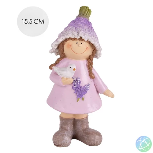 IRIS dekor műgyanta levendula lány+madár 15,5cm