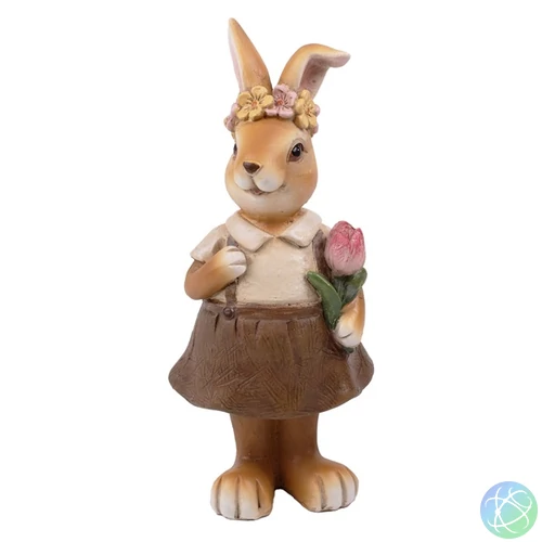 IRIS dekor műgyanta nyúllány+virág barna 6x4x15cm