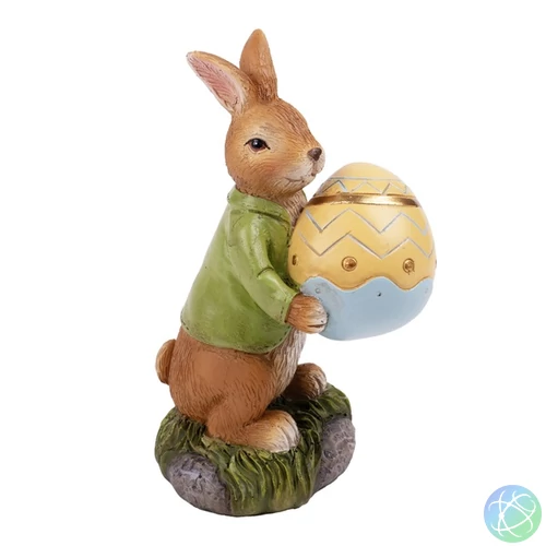 IRIS dekor műgyanta nyúl+hímestojás zöld/sárga 13,5cm