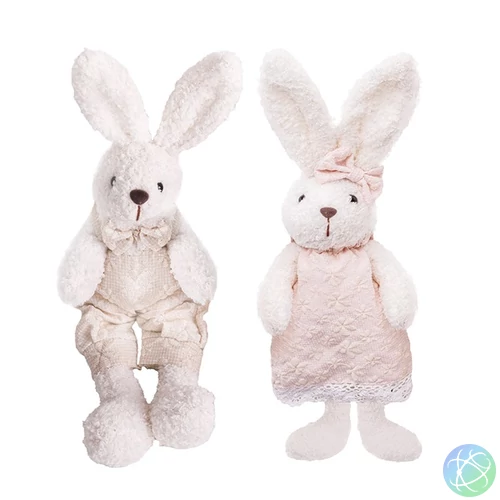 IRIS dekor textil nyuszi fehér/lila virágmintás 2 szortiment 25cm