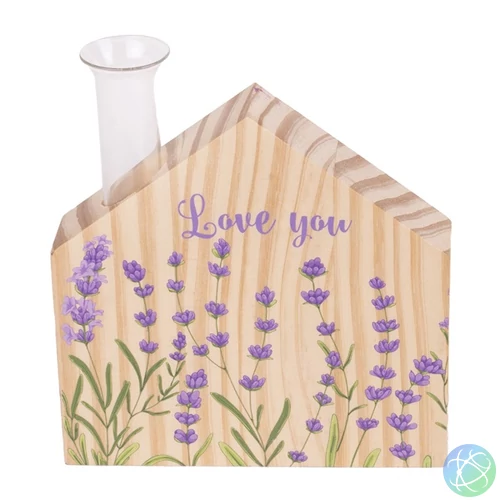 IRIS dekor fa akasztós "love u" tábla levendulás 12x17cm