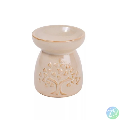 IRIS kerámia olajmécses, szív leveles fa mintával, beige 8 cm