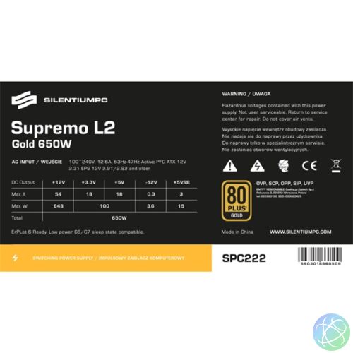 SilentiumPC Supremo L2 Gold 650W ATX tápegység