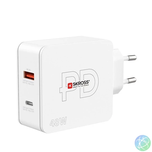 Skross 48W PD USB A/USB C fehér gyorstöltő