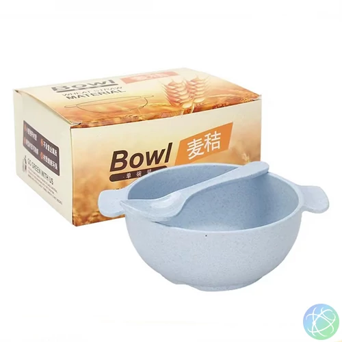 TOO KT-112-B vegyes színekben búzaszalma műanyag Baba tál/kanál készlet 4db, 15.5×12 cm