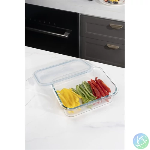 TOO KT-84 üveg 1520 ml-es hőálló téglalap alakú ételtároló csatolható műanyag tetővel