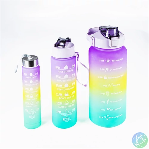 TOO KT-399 3in1 kulacs, 2.000ml+900ml+280ml-es színátmenetes motivációs kulacs idézetekkel és időskálával