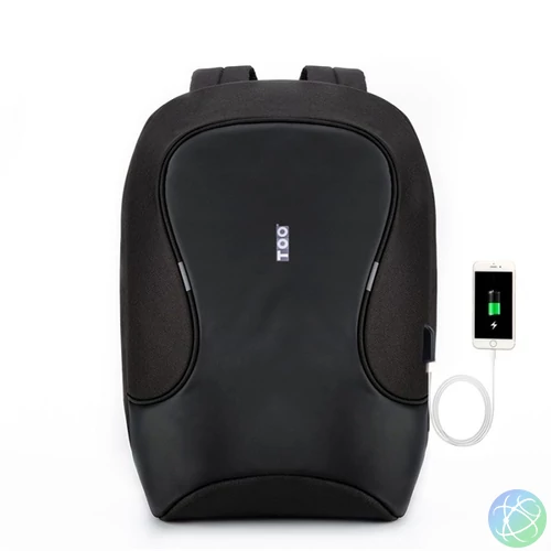 TOO 15,6" lopásbiztos/vízálló/USB portos fekete hátizsák