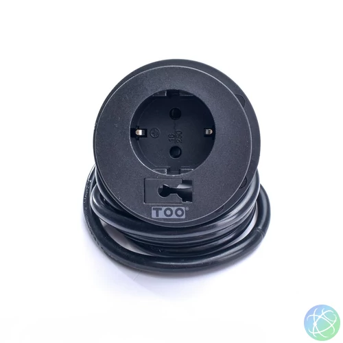 TOO GPS-203-1B IP20, 1x 2P+F, kábelkivezettéssel, fekete asztalba süllyeszthető elosztó