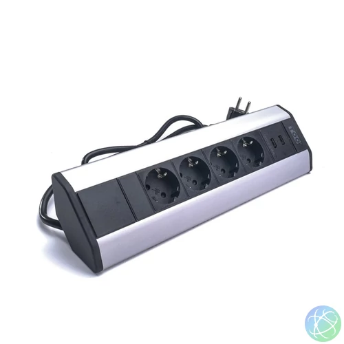 TOO VPS-317-4S IP20, 4x 2P+F, 2x USB-A, ezüst asztalra rögzíthető elosztó