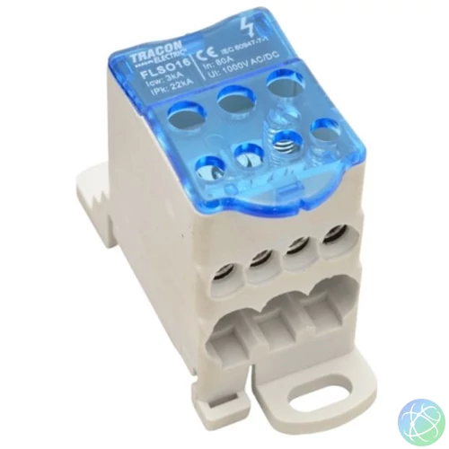 Tracon FLSO16 3×16(16)mm2 / 4×10(6)mm2/ 1000VAC/DC/ 80A nyitható fedéllel fővezetéki leágazó sorkapocs