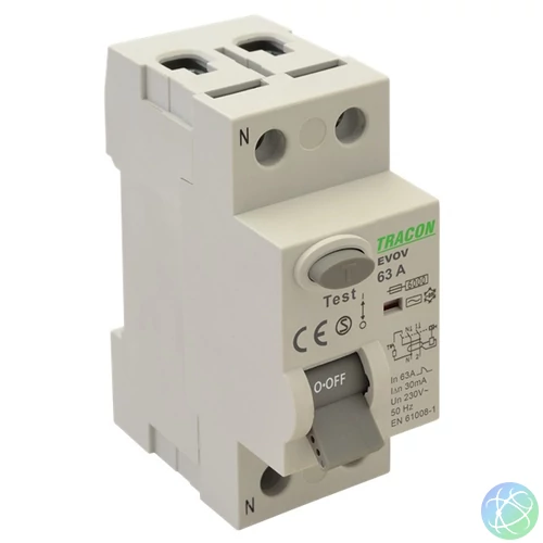 Tracon EVOV2P2503 2 pólusú 25A 30mA 6kA A áram-védőkapcsoló