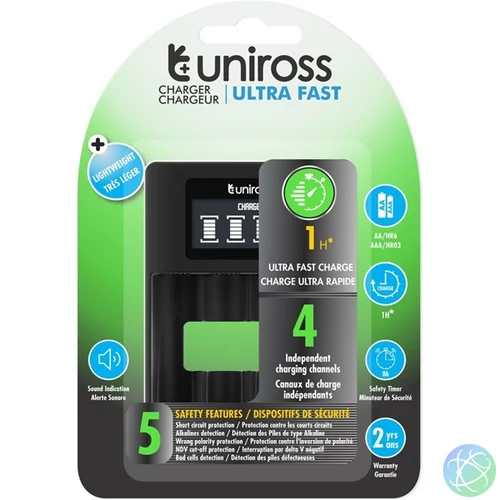 Uniross UCU005 ULTRA AA/AAA védelemmel processzoros LCD gyorstöltő