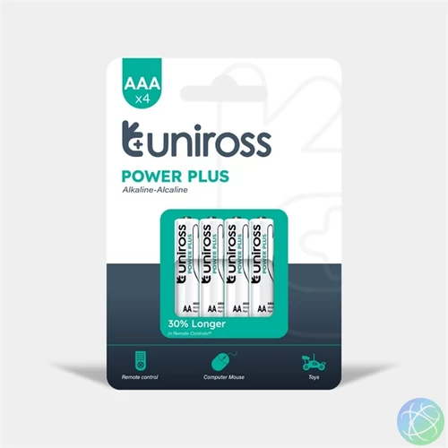 Uniross Power Plus 1,5V AAA (LR03) alkáli tartós mikroceruza elem 4db/csomag