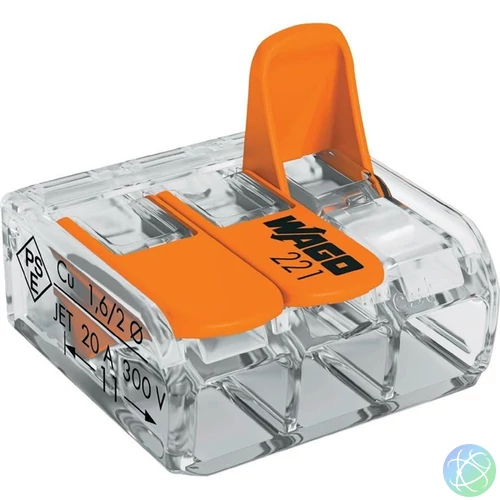 WAGO 221-613 30db/csomag 41A/450V leágazás 3x 0,5-6mm2 átlátszó  vezetékösszekötő