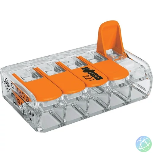 WAGO 221-615 15db/csomag 41A/450V leágazás 5x 0,5-6mm2 átlátszó  vezetékösszekötő